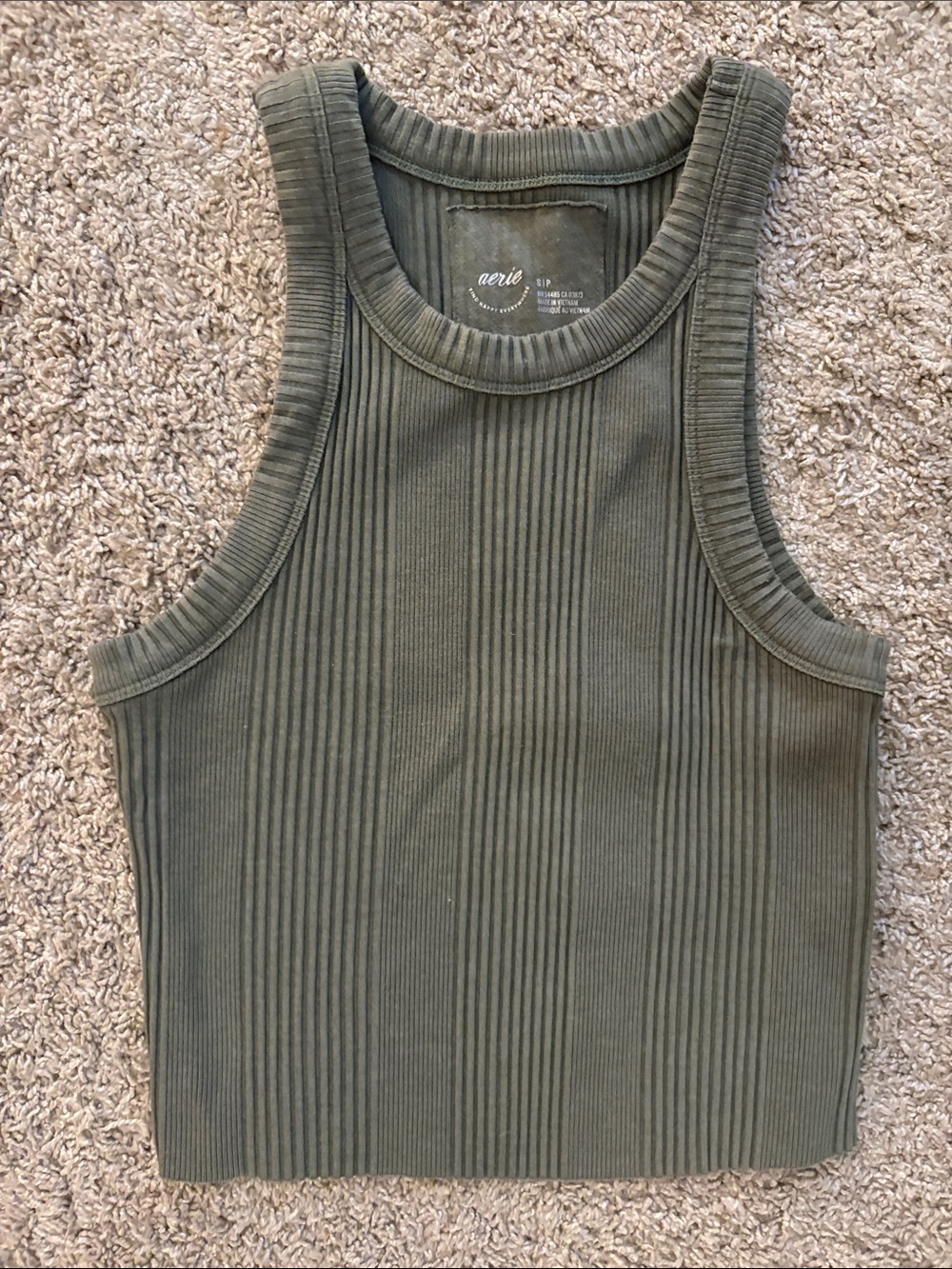 aerie Olive Ribbed Cropped Tank